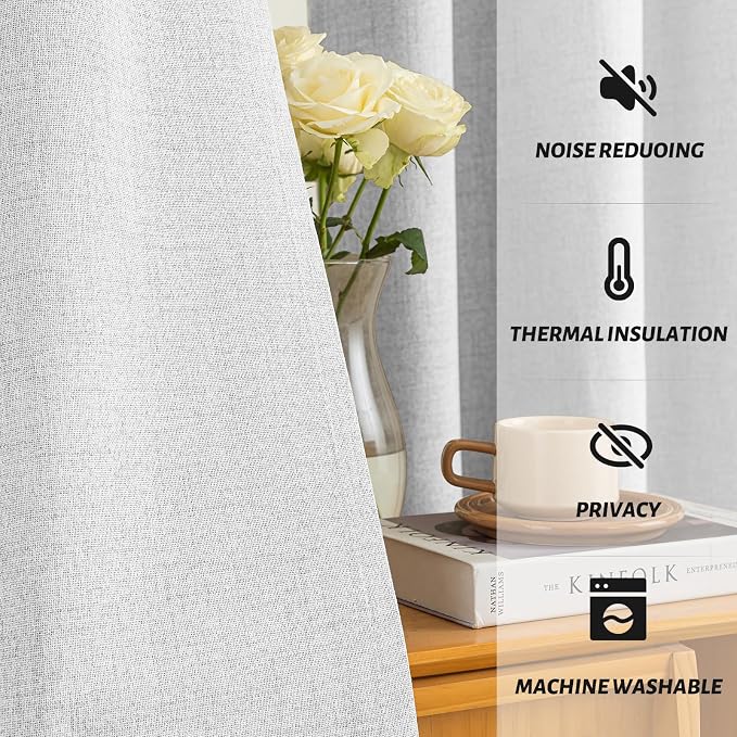 Yakamok White Linen Textured Curtains 84 Inches Long - Image 5