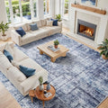 10x14 Washable Area Rug for Living Room Bedroom: Non-Slip Modern Navy Blue | by Oriannal