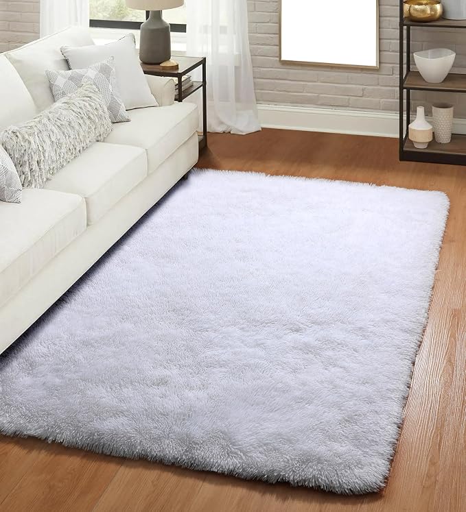 White Rugs for Bedroom, 3x5 Fluffy Shaggy Bedside Area Rug, Soft Plush Shag - Image 7