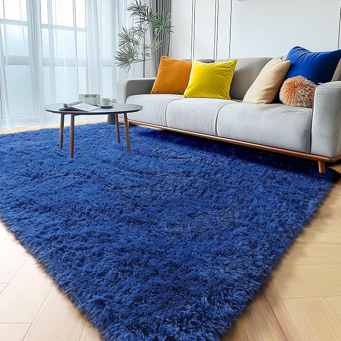 Navy Blue Area Rugs for Living Room Bedroom, 5x8 Fluffy Bedside Rug, Soft Plush - Image 8