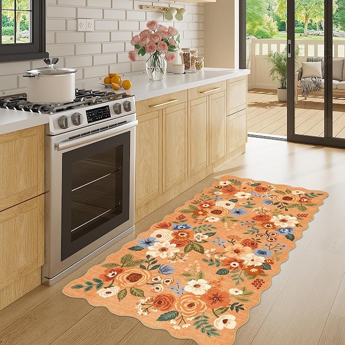 DUKINO 2x4 Rug for Entryway, Floral Washable Kitchen Rugs Non Slip, Low Pile - Image 3