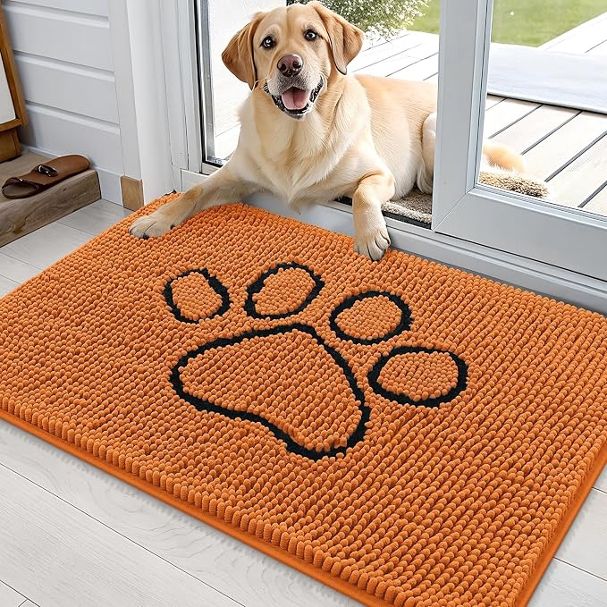 OLANLY Dog Door Mat for Muddy Paws 36x24, Paw Print Design Chenille Mud Mat | by OLANLY