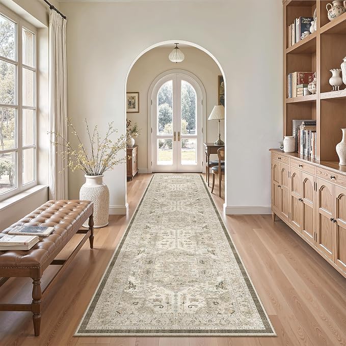 Madane Hallway Runner Rug 2'6''x12' Kitchen Runners Vintage, Ivory/Brown | - Image 3