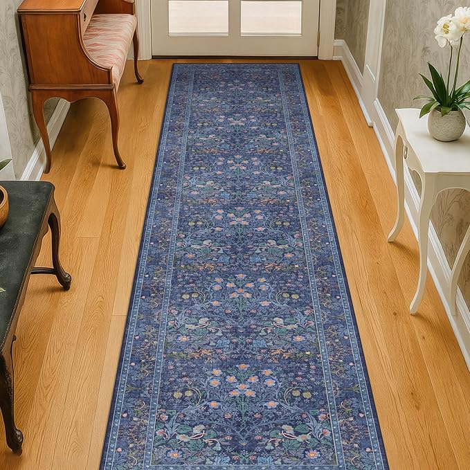 Dark Blue Washable 2x8 Runner Rugs Non Slip - Image 6