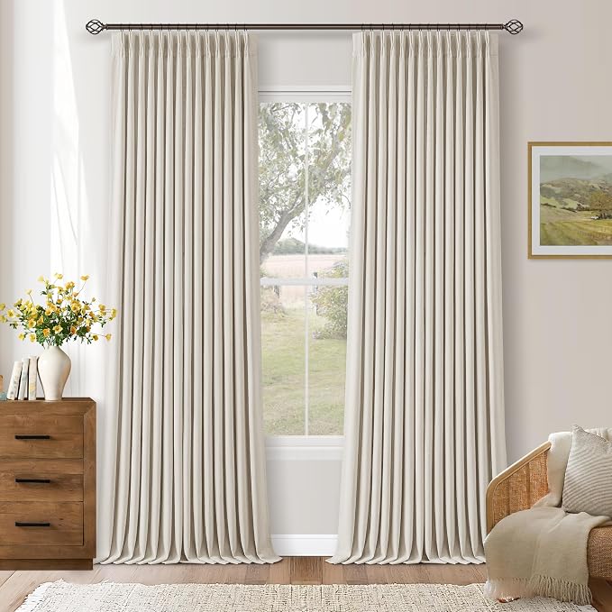 105 Inch Blackout Linen Curtains Pinch Pleat Bedroom Living Room Natural | Room by Twodrapes