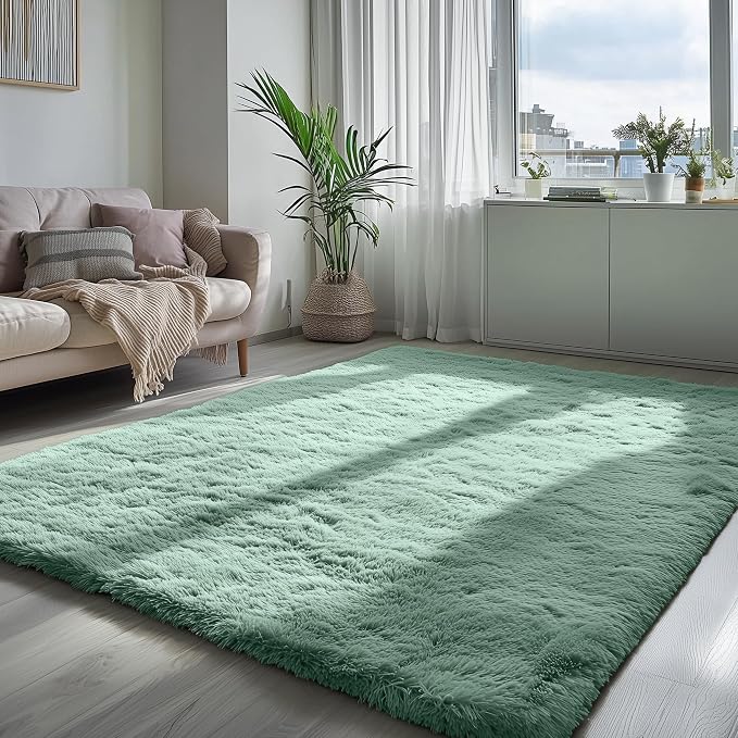 Sage Green Rugs for Bedroom 4x6 Ft, Fluffy Plush Fuzzy Carpet for Kids Room | - Image 2