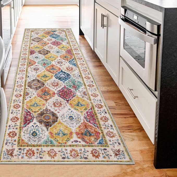 HEBE Hallway Runner Rug 2'x6', Washable Non Slip Kitchen Rug Runner | Soft Boho - Image 6