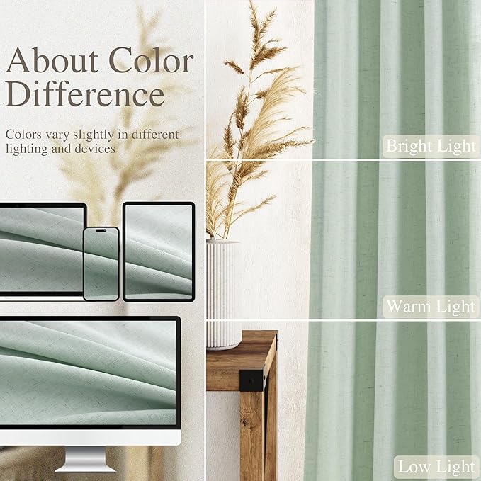 Aqua Green Linen Curtains 63 Inches Long 2 Panel Sets - Image 3