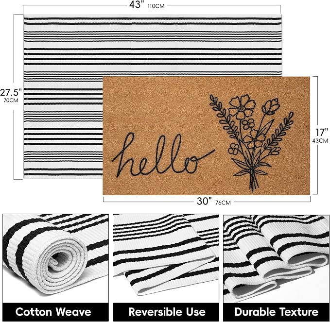 2 PCS Spring Welcome Door Mat Set, Farmhouse Spring Wildflower Doormat - Image 2