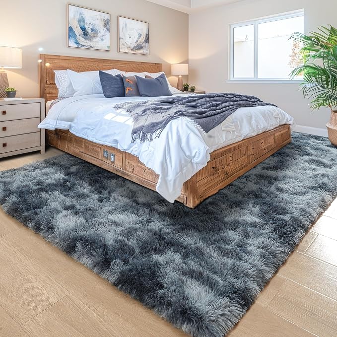 5x7 Tie-Dyed Blue and Grey Fluffy Soft Area Rug Non-Slip - Image 3