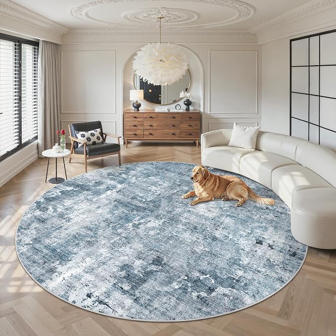 Soalmost Round Rugs 8ft Living Room Circle Area Rug 8x8 Blue/Grey Vintage | by Soalmost