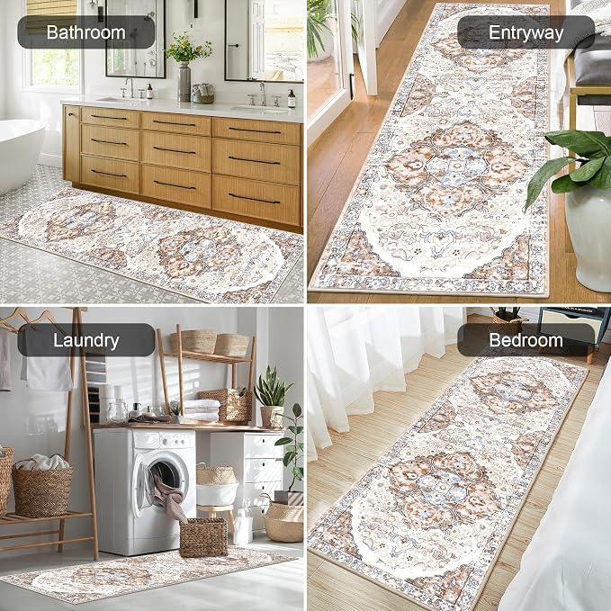 HEBE Hallway Runner Rug 2'x6', Washable Non Slip Kitchen Rug Runner | Soft Boho - Image 6