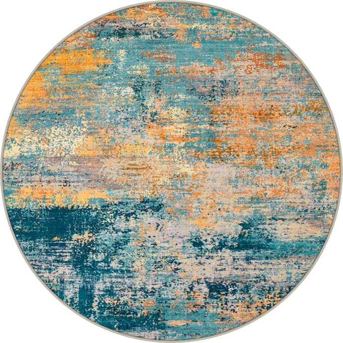 Round Area Rug Living Room: 8 ft Modern Washable Indoor Carpet | by FXRHLP