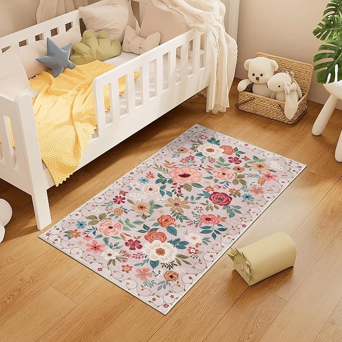 DUKINO 2x4 Entryway Rug, Floral Washable Kitchen Rugs Non Slip, Soft Indoor - Image 4