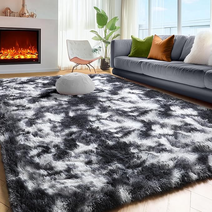 Black White Grey Rugs for Living Room 5x8, Fluffy Vintage Rugs for Kids Room | - Image 3