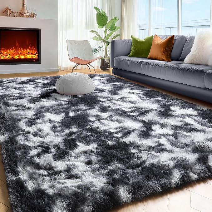 Black White Grey Area Rugs for Living Room Bedroom Aesthetic, 8x10 Rug - Image 5