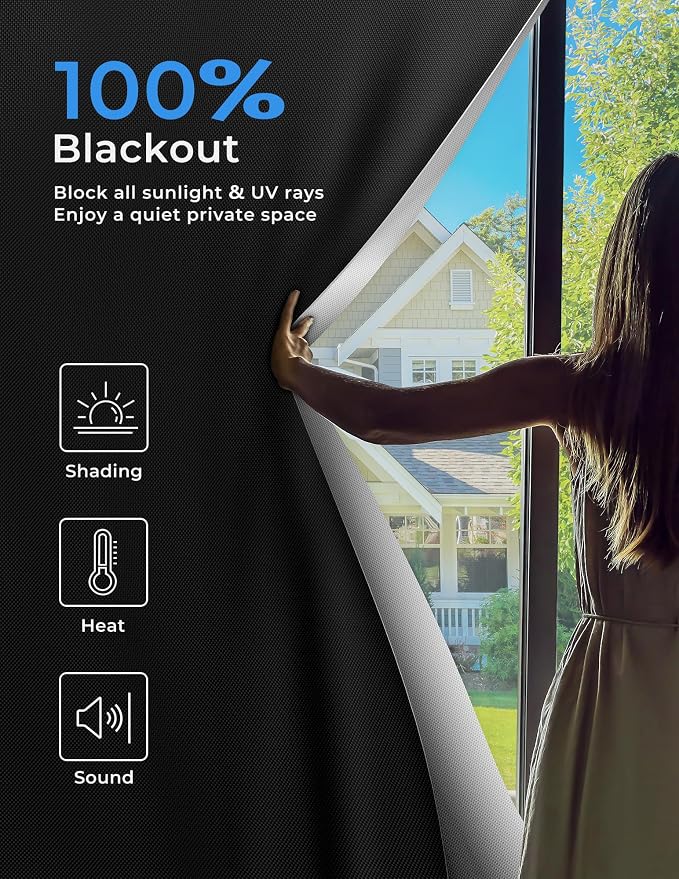 Blackout Curtains 108"x72"Portable No Drill Black Out Window Cover | 100% - Image 2