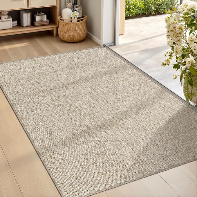 Ultra Thin Indoor Door Mat 24"x36", Non Slip Door Mat, Khaki | Low-Profile by LEKEEPGO