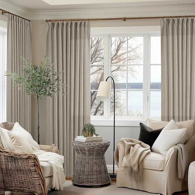 Burlywood Birch Taupe Pinch Pleated Linen W60xL102 Inch Curtains | - Image 8