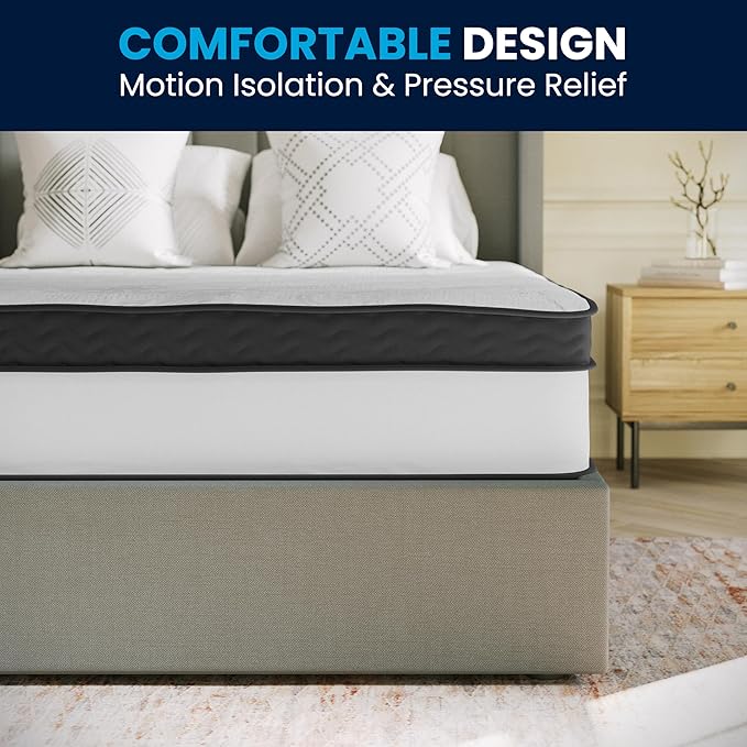 Flash Furniture Capri Comfortable Sleep 12" Hybrid Pocket Spring and Foam Mattress in a Box, Foam Pocket Spring Hybrid Mattress for Pressure Relief, Queen