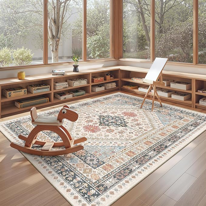 Area Rugs 5x7 Washable Rugs for Living Room, Ultra-Thin Soft Floral Vintage - Image 5