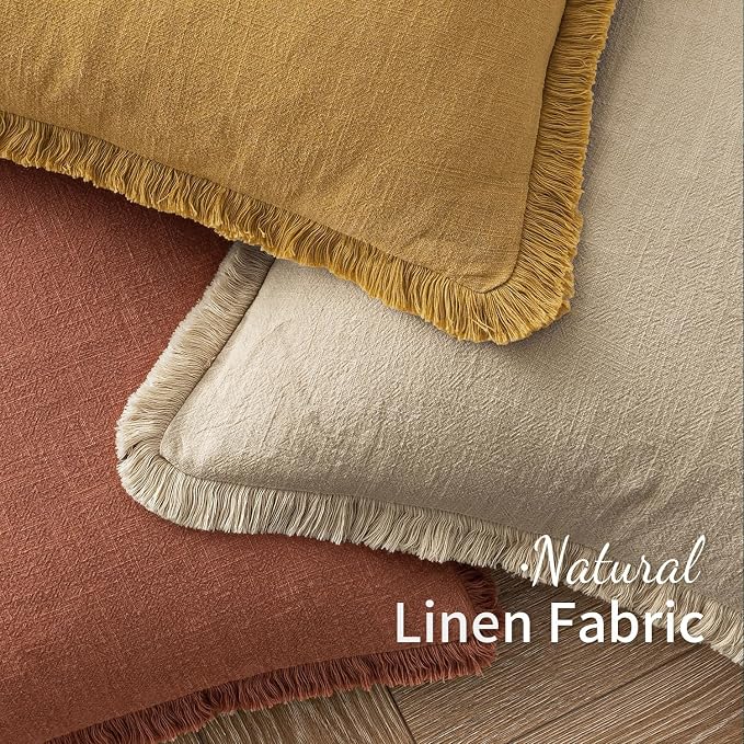 MIULEE Linen Fringe Decorative Fall Throw Pillow Covers Late Autumn 18x18 | Set - Image 9