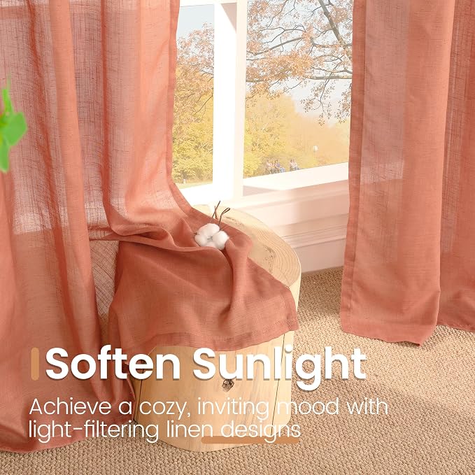 BGment Rust Terracotta Linen Curtains 63 Inches Long - Image 5