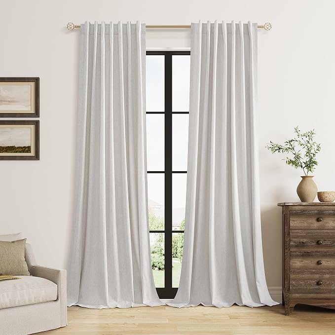 Natural Extra Long 100% Black Out Curtains 120 Inch Length 2 Panels Set by Guken