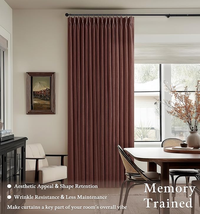 Linen Pleated Light Filter Sheer Rust Brown Curtains 80 Inch Long | Pleat Red - Image 6