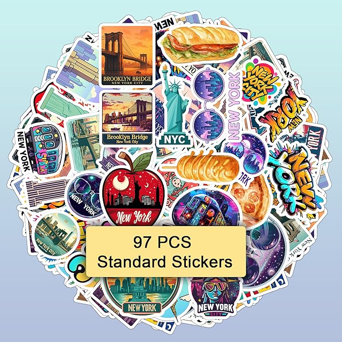 100 Pieces Newyork Life Stickers Travel Sticker Vinyl Waterproof for Kids Adults Car, Wall Decor Decal, Hard hat Scrapbook Laptop Phone Birthday Christmas Adults Kids Gifts