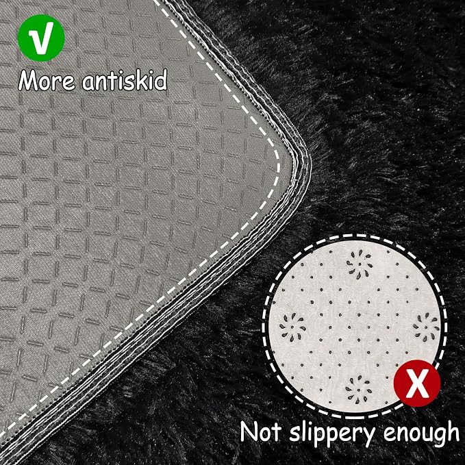 2x10 Bedside Area Rugs for Bedroom Soft Fluffy Shag Black Rug for Hallway - Image 4