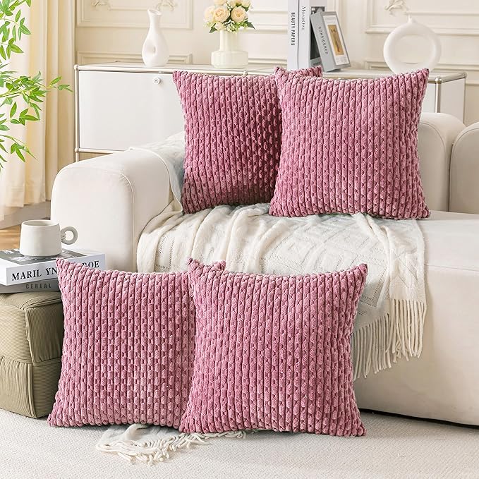 Set of 4 Pink Decorative Throw Pillow Covers 12x20 Inch Corduroy Pillow Covers - Image 6