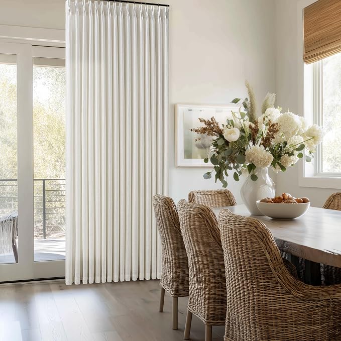 Semi Sheer Linen Pinch Pleated Boho Curtains 102 Inches Long Natural Cream | - Image 8