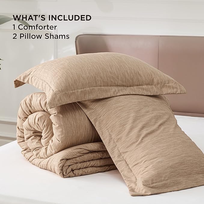 Bedsure King Size Comforter Set - Light Taupe Soft Bedding for All Seasons, Cationic Dyed Bed Set, 3 Pieces, 1 King Size Comforter (104"x90") and 2 Pillow Shams (20"x36"+2")