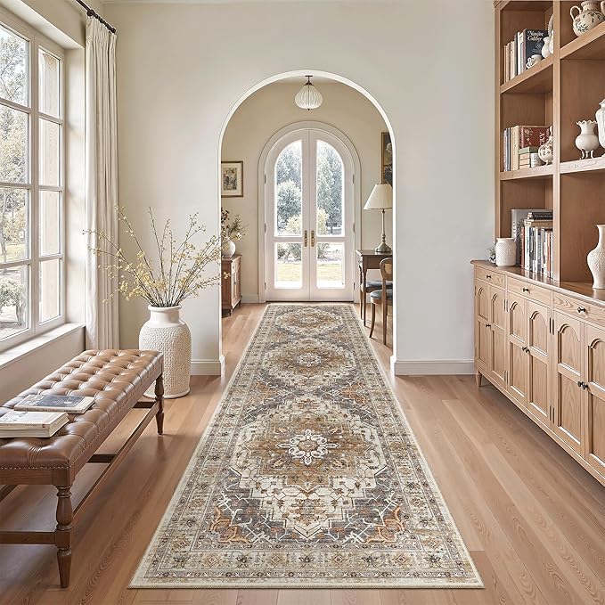 Madane Hallway Runner Rug 2'6''x10' Kitchen Runners Vintage, Turmeric/Grey | - Image 5