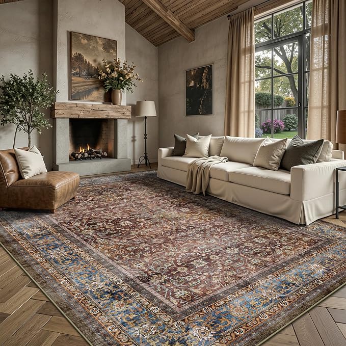 6x9 Area Rugs - Washable Vintage Retro Living Room Rug, Soft Ultra Thin Non by Yarooge