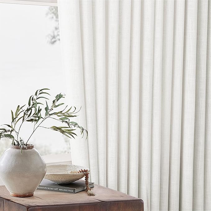 86 Inch Pinch Pleated Linen Curtains 2 Panels 40x86 Beige White | Memory - Image 9