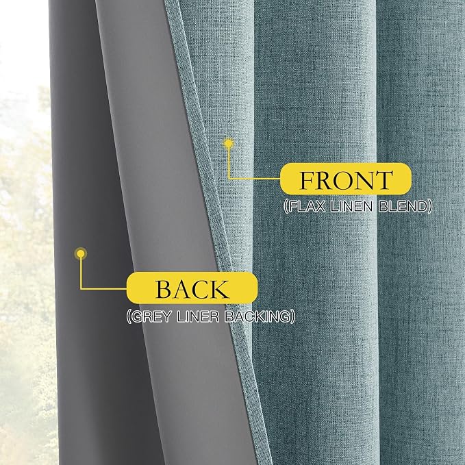 NICETOWN 100% Blackout Skylark Blue Linen Curtains 90" Length - Image 8