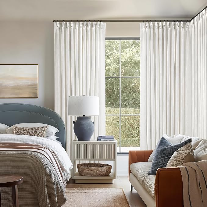 Beige White Pinch Pleat Semi Sheer Linen Curtain 70Wx102L 1 Panel | Light by Twodrapes