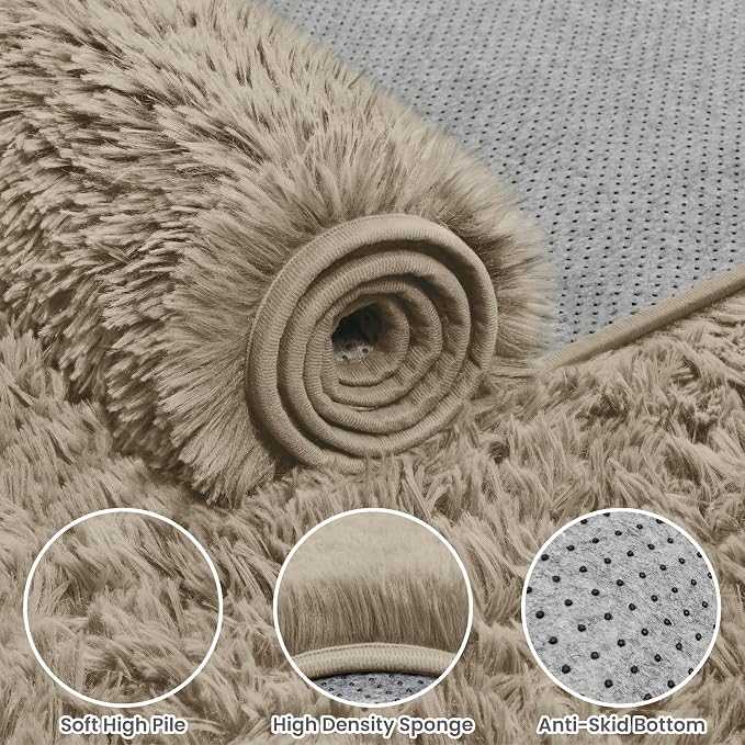 4x6 Fluffy Shag Area Rugs for Living Room Bedroom: Soft Carpet Gray Camel | - Image 8