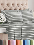 Cal King 6 Piece Sheet Set - Comfy Breathable & Cooling - Soft Hotel Luxury Bedding Set w/ 8-16 Inch Deep Pockets - 1 Flat & 1 Fitted Sheet & 4 Pillowcases - Wrinkle Free & Easy Care - Grey Stripes 3