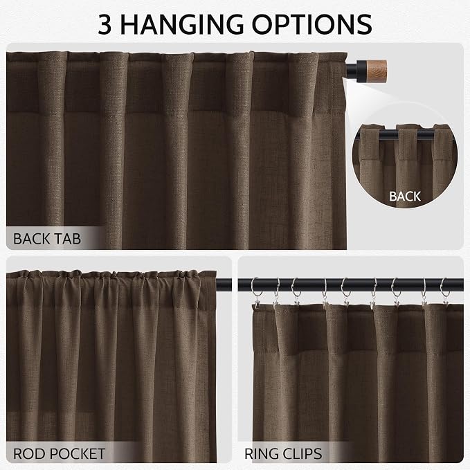 Chocolate Linen Blend Light Filtering Back Tab Curtains 96 Inches Long - Image 3