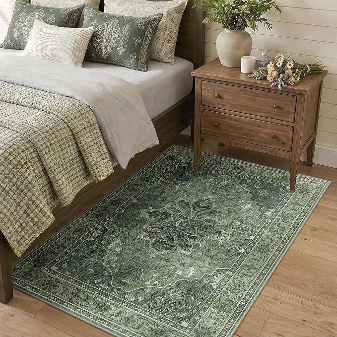 RELEANY Washable Area Rug, Water Repellent, Pet Friendly, Vintage Floral Boho by RELEANY