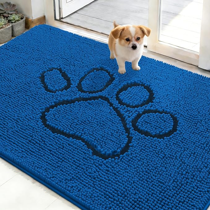 OLANLY Dog Door Mat for Muddy Paws 35x16, Paw Print Design Chenille Mud Mat | by OLANLY
