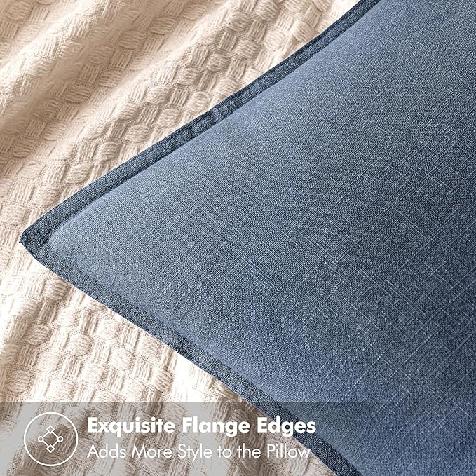 MIULEE Decorative Linen Euro Sham Pillow Covers 26x26 Inch Blue Ashes | Boho - Image 2