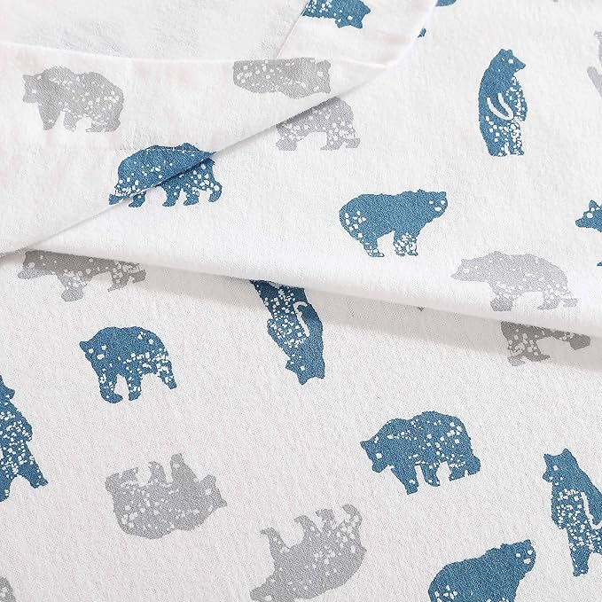 Eddie Bauer- Twin XL Sheet Set, Cotton Flannel Bedding Set, Brushed for Extra Softness, Cozy Home Décor (Bear Mountain Grey, Twin XL)