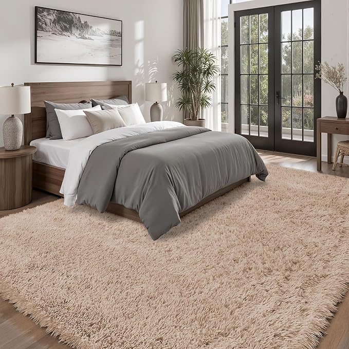 PLHXFR 8x10 Area Rugs Living Room: Fluffy Bedroom Rug Shag Carpet Camel | - Image 2