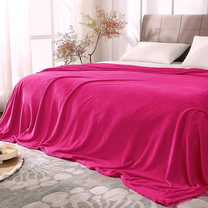 BEDELITE Fleece Blanket Soft Plush Queen Size Bed Blanket Hot Pink 90"x90" | by BEDELITE