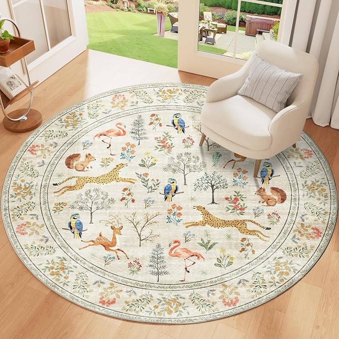 DUKINO 4ft Round Rug, Washable Animal Small Round Area Rug Non Slip, - Image 4