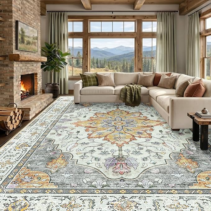 RELEANY Washable Area Rug, Large 9'x12', Water Repellent, Pet Friendly by RELEANY